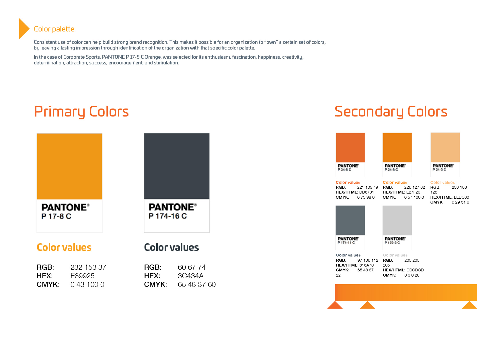 Corporate Sports primary and secondary brand colour palette