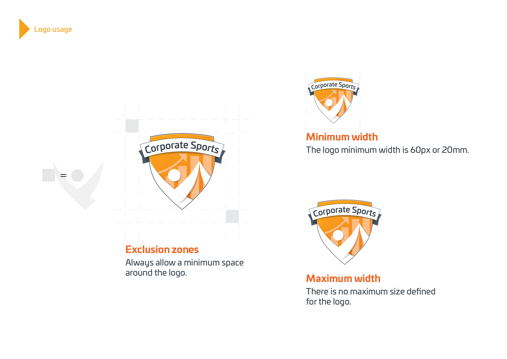 Corporate Sports logo clear-space and minimum-size guidelines