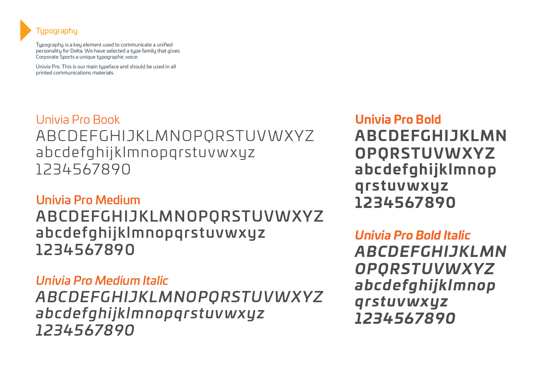Corporate Sports Univia Pro brand typography system