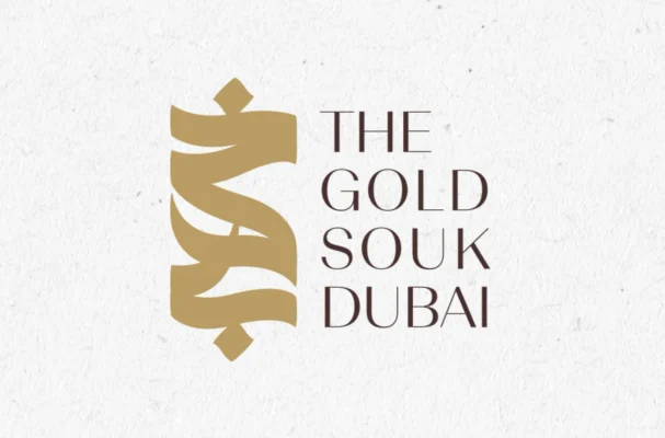 Luxury storefront branding for The Gold Souk Dubai, featuring the Crafted with Precision logo design