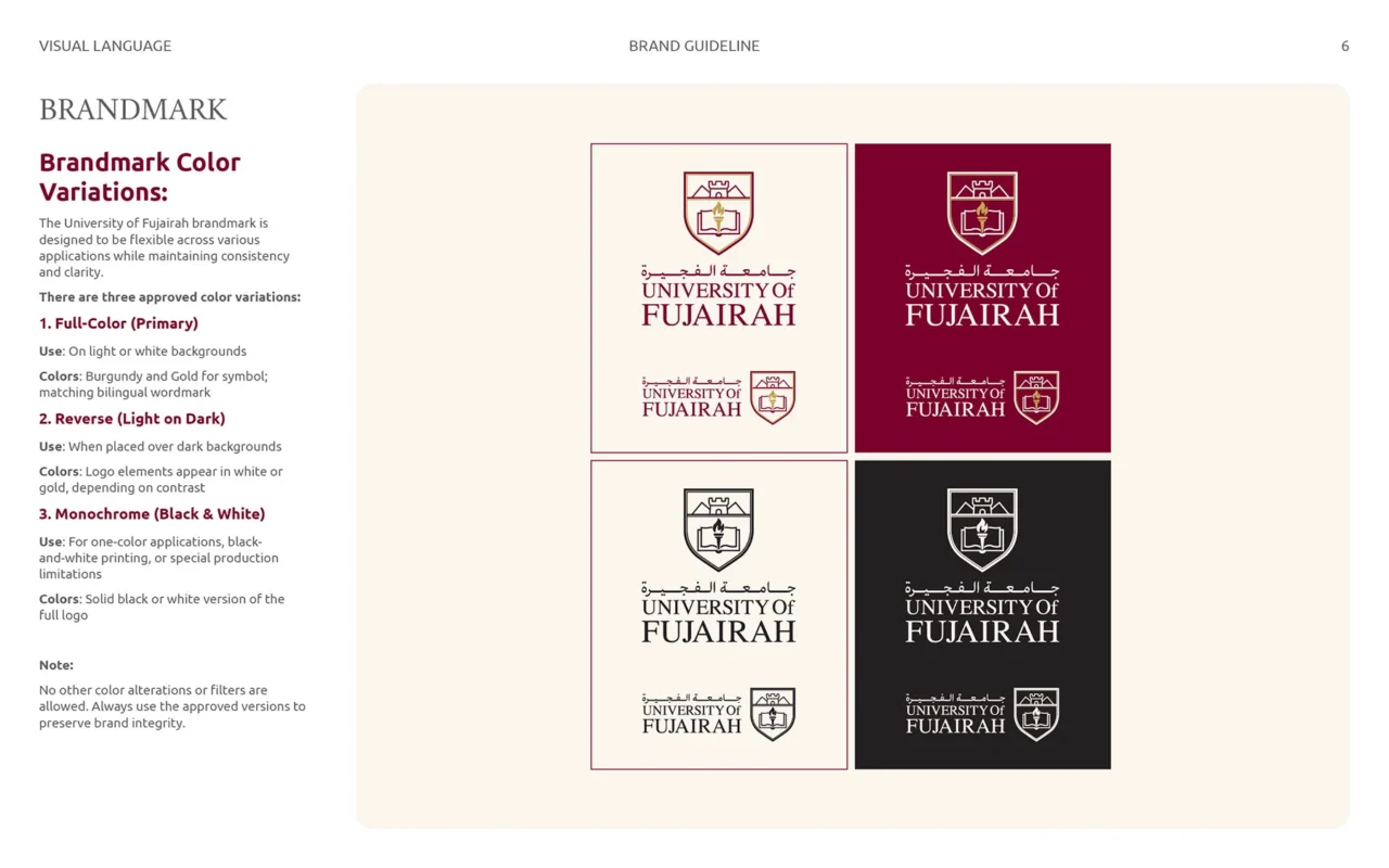 Shield logo concept for Fujairah University combining educational and cultural symbols