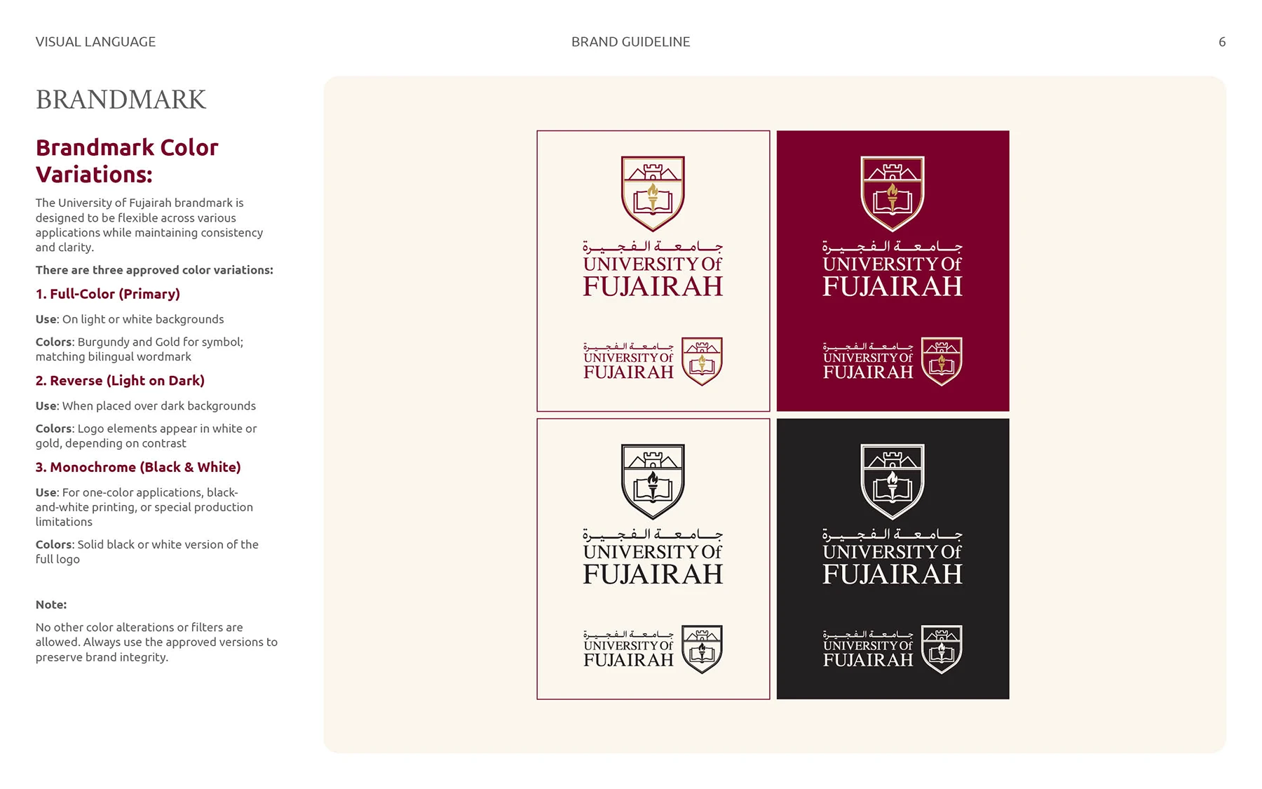 Shield logo concept for Fujairah University combining educational and cultural symbols