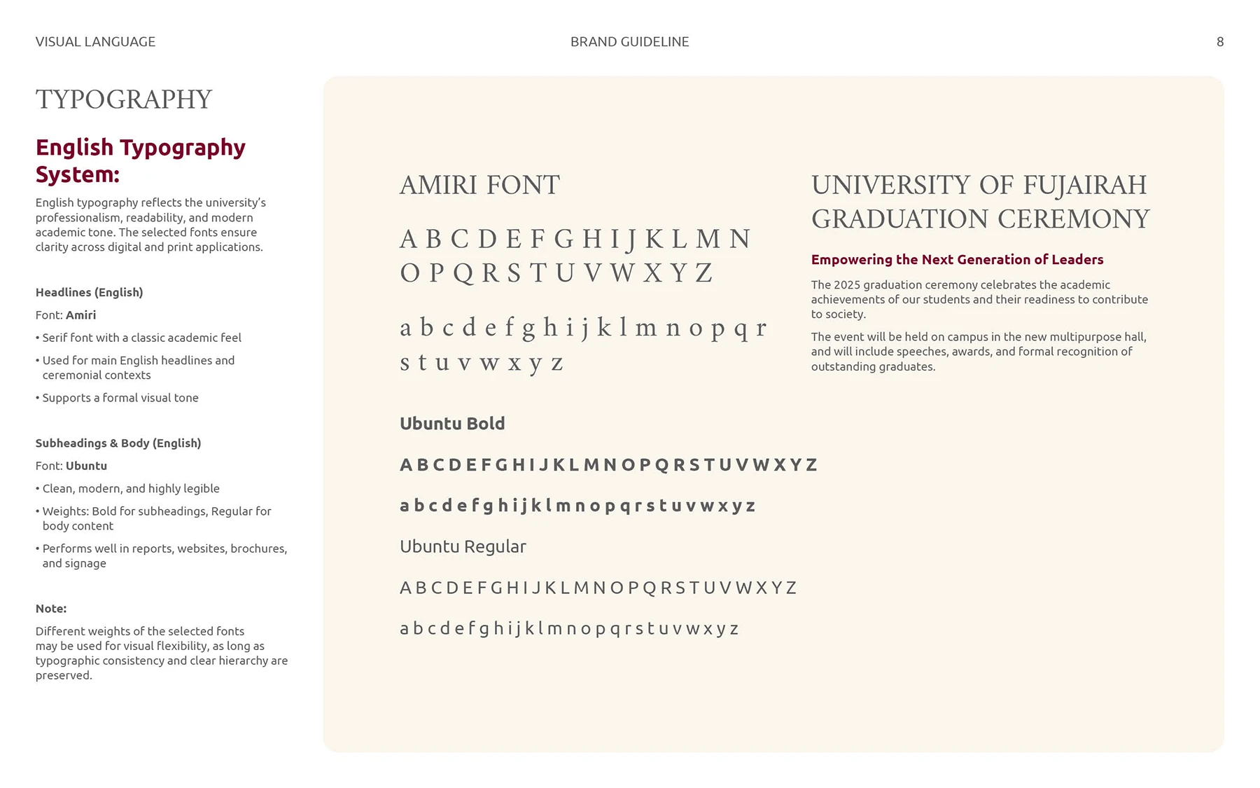 Typography selections for bilingual university branding in Arabic and English
