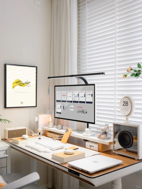 Nihad Taisir Vadam, creative director and Arabic digital calligraphy typography expert, works in his workspace.