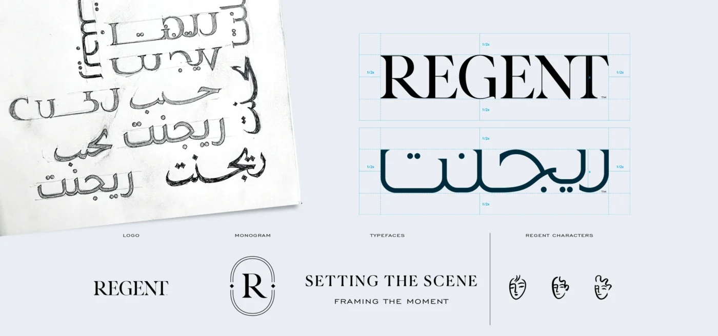 Arabic logo adaptation showing the reconstruction of an English logotype into a balanced Arabic identity
