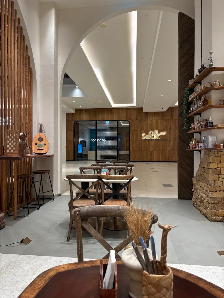 Interior seating at Abou Rony restaurant in JVC, Dubai.
