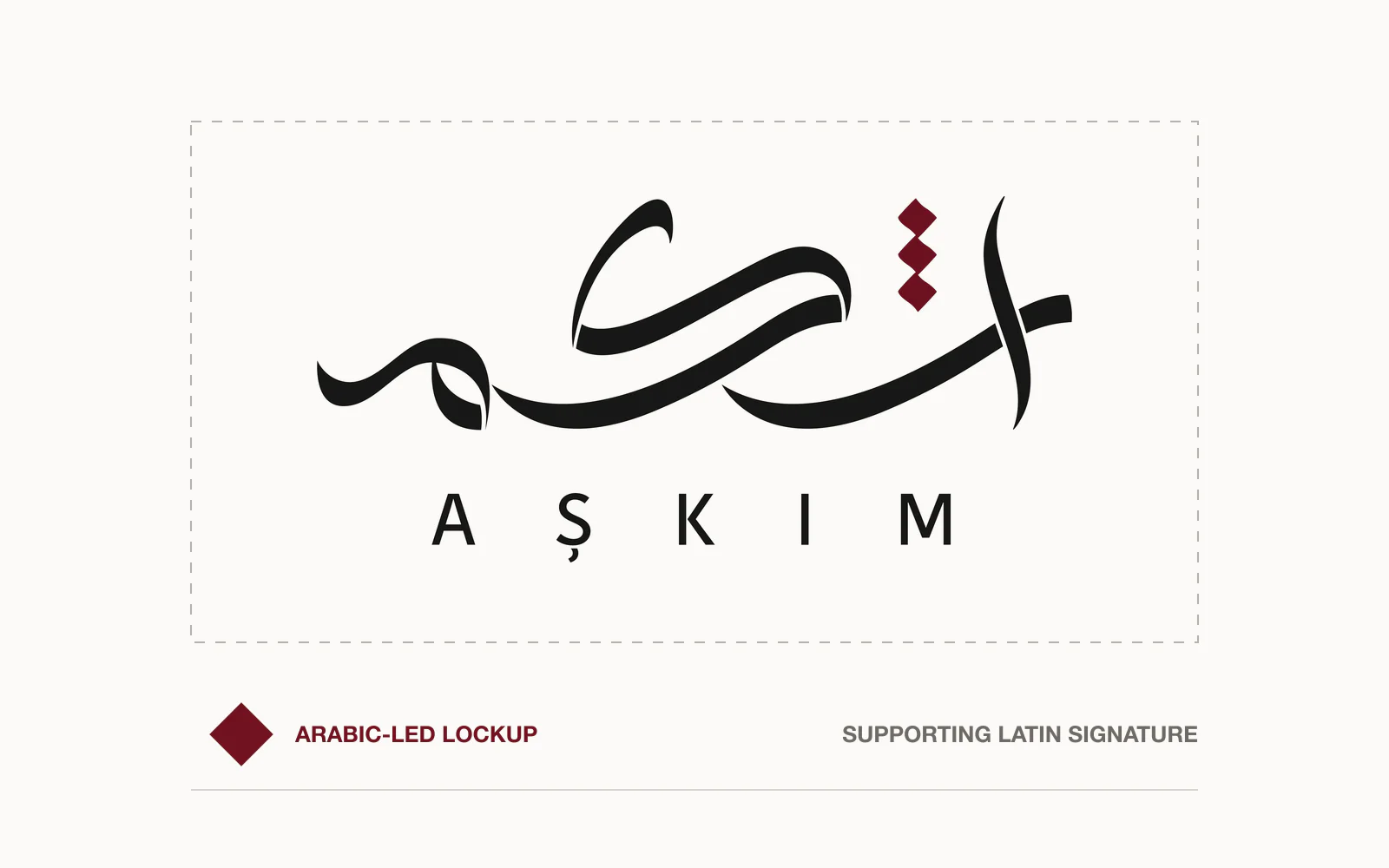 AŞKIM bilingual logo shown within its proportion frame, with the Arabic form leading and the Latin signature below.