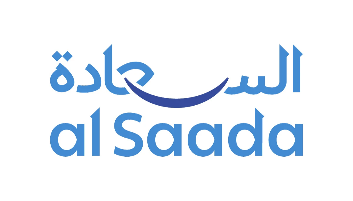 Refreshed al Saada bilingual logo with a blue Arabic-first wordmark and an integrated smile